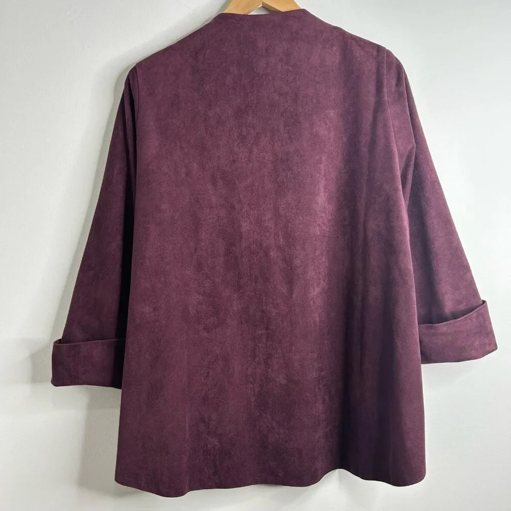 IC by Connie K Jacket Blazer Womens L Burgundy Faux Suede Made USA Boho Designer